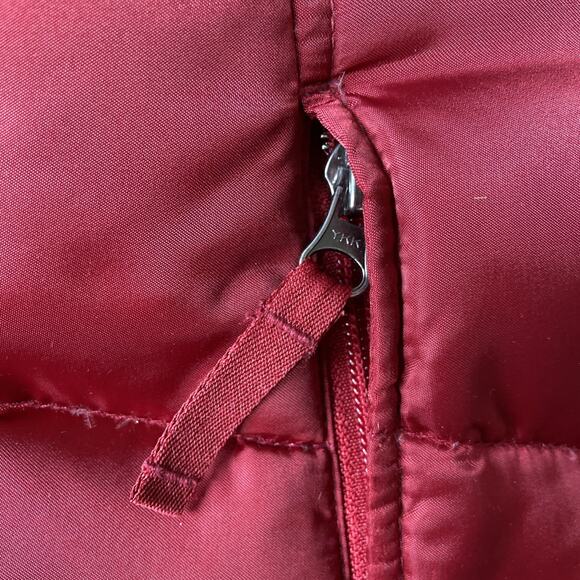 Eddie Bauer Jacket Sz M Red Quilted Goose Down Puffer Fleece Cuffs Short Shinny - Picture 4 of 16